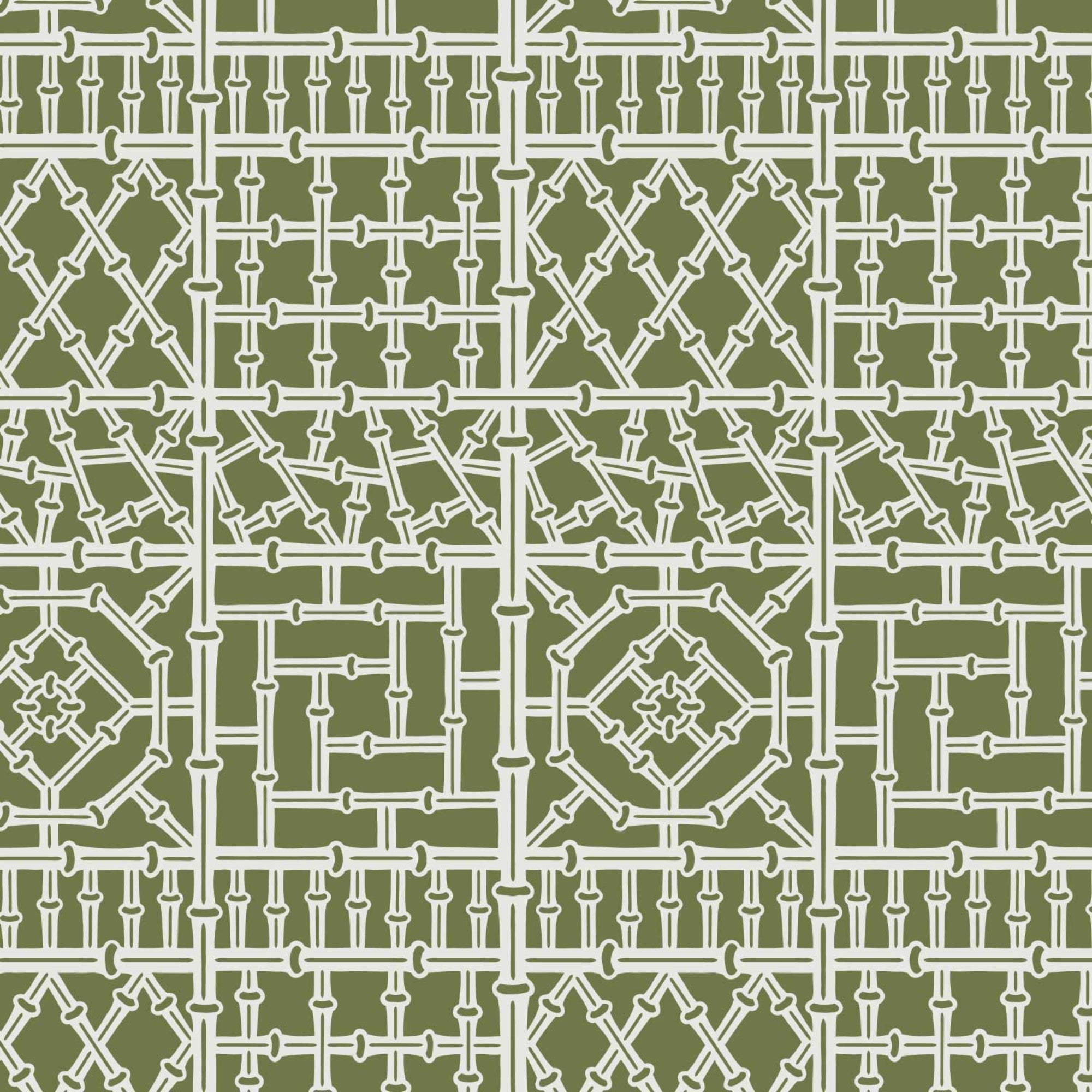 Bamboo wall stencil pattern shown in green and white geometric design with repeating motifs, ideal for DIY wall painting and interior decor projects.