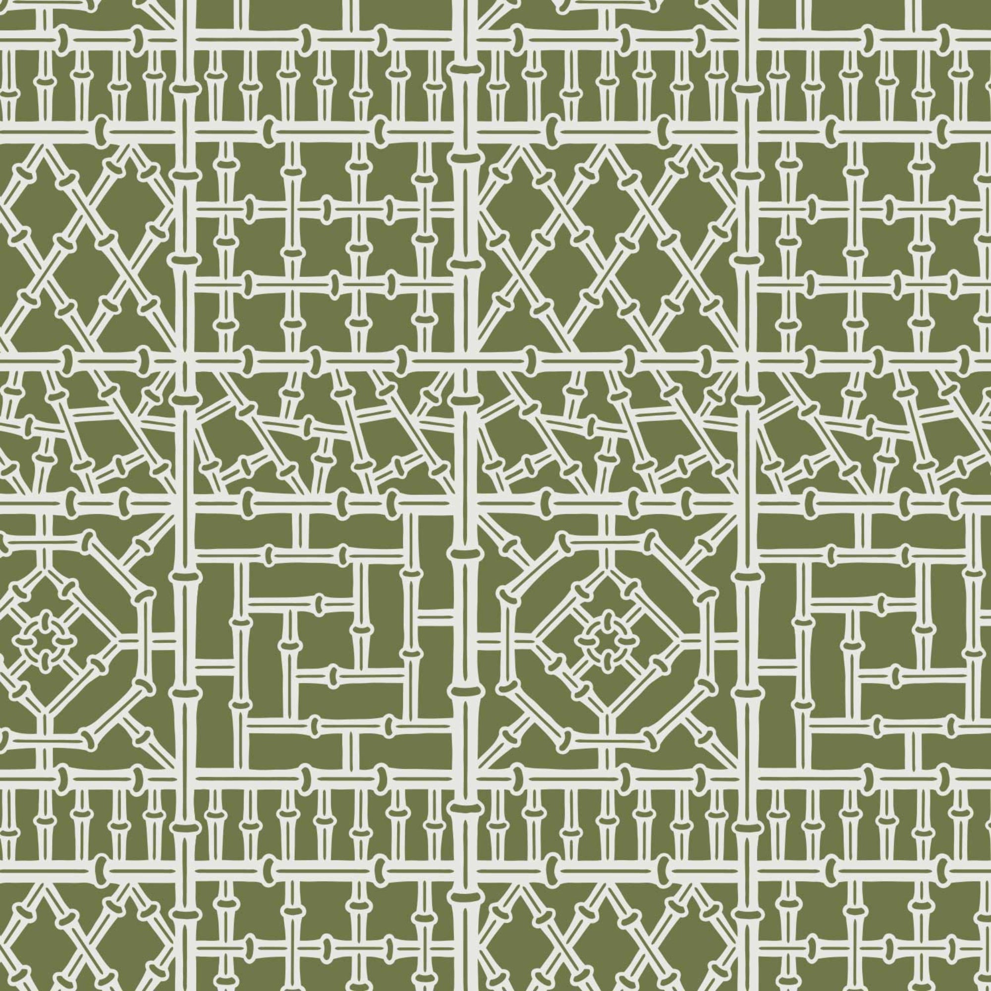 Bamboo wall stencil pattern shown in green and white geometric design with repeating motifs, ideal for DIY wall painting and interior decor projects.