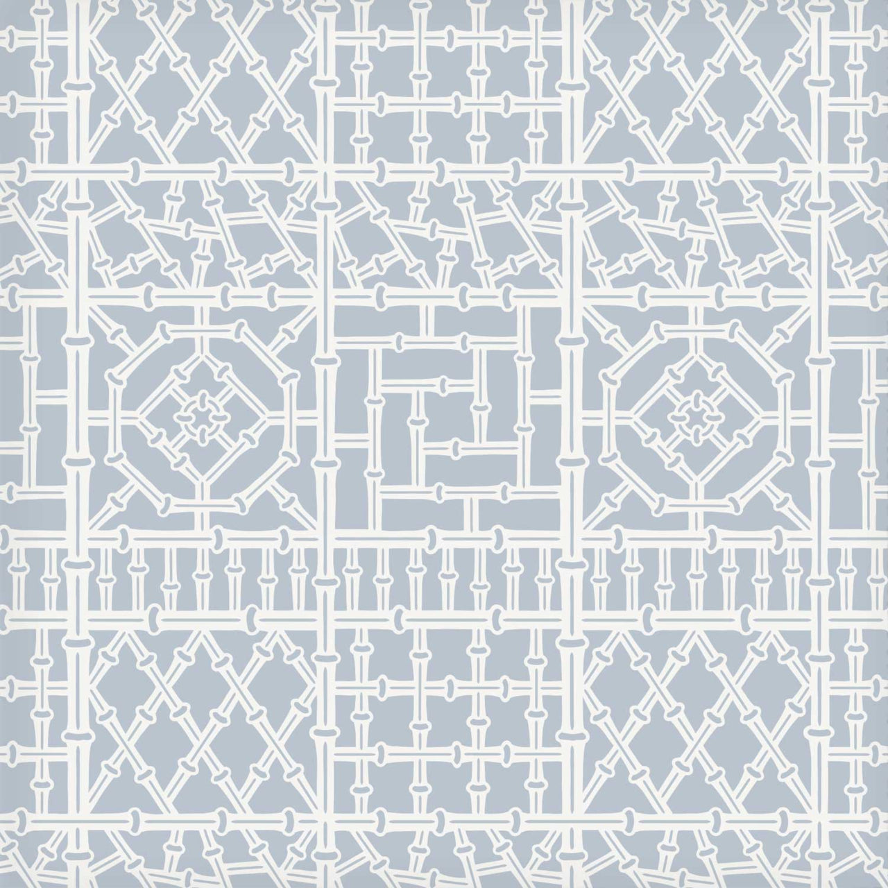 Bamboo wall stencil pattern shown in blue and white geometric design with repeating motifs, ideal for DIY wall painting and interior decor projects.