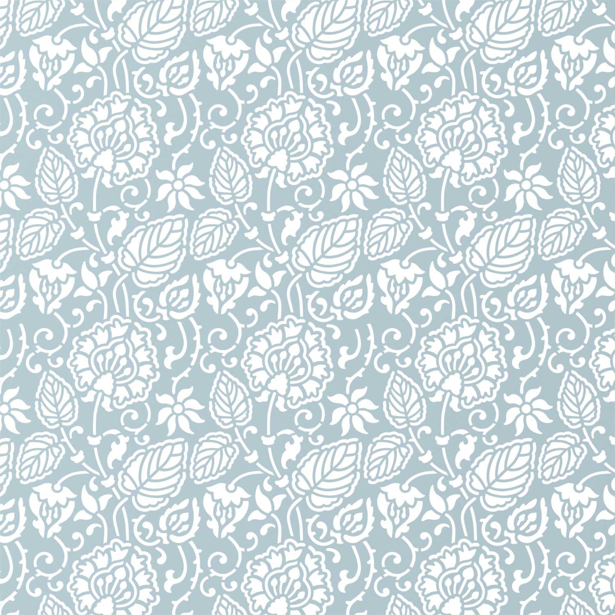 Dandelion wall stencil pattern shown in blue and white floral design with repeating motifs, ideal for DIY wall painting and interior decor projects.