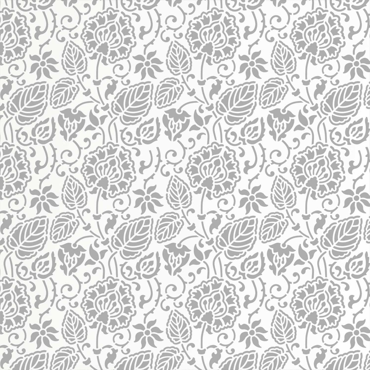 Dandelion wall stencil pattern shown in gray and white floral design with repeating motifs, ideal for DIY wall painting and interior decor projects.