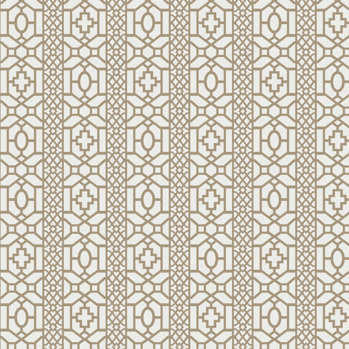 Moroccan lattice wall stencil pattern in a brown and light beige geometric design with repeating vertical motifs, ideal for DIY wall painting and interior decor projects.