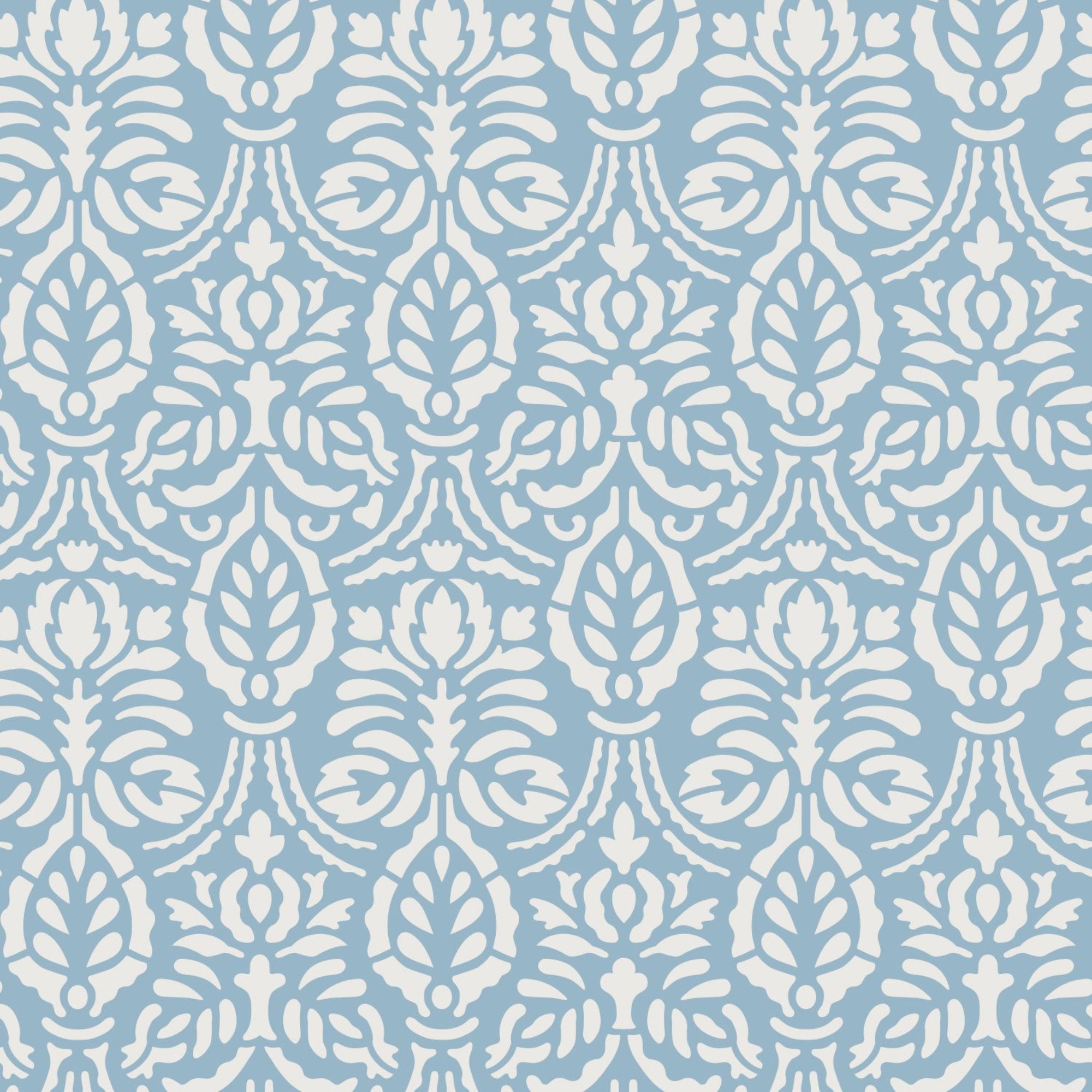 Spear thistle wall stencil pattern shown in a light blue and white floral design with repeating motifs, ideal for DIY wall painting and interior decor projects.