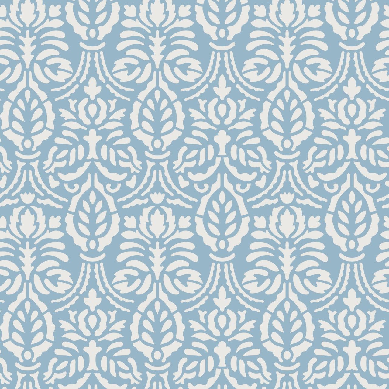 Spear thistle wall stencil pattern shown in a light blue and white floral design with repeating motifs, ideal for DIY wall painting and interior decor projects.