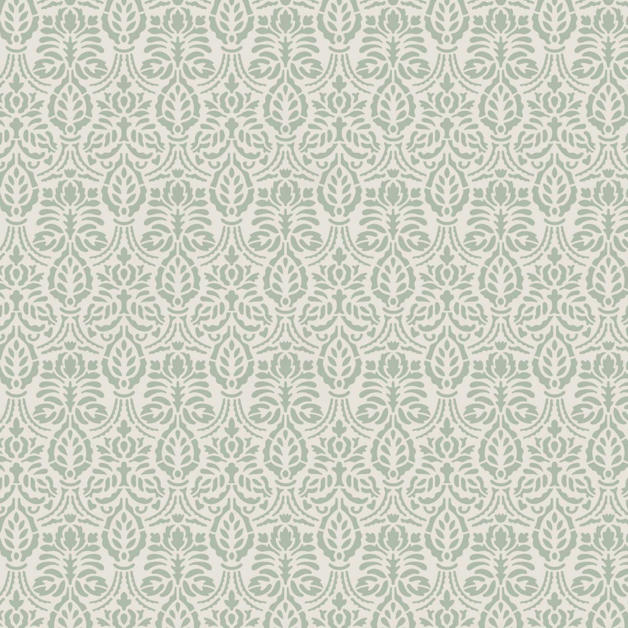 Spear thistle wall stencil pattern shown in a light sage and white floral design with repeating motifs, ideal for DIY wall painting and interior decor projects.