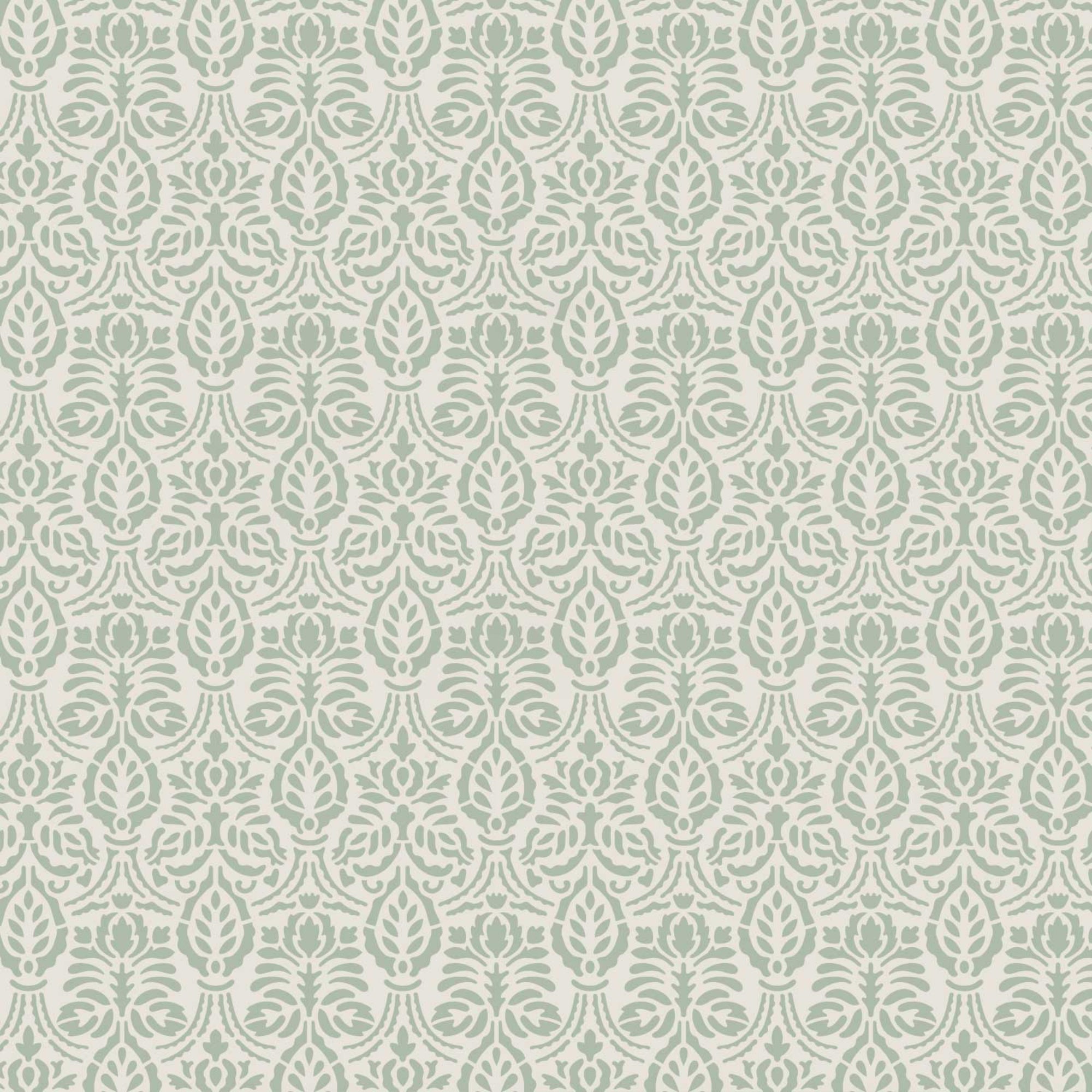 Spear thistle wall stencil pattern shown in a light sage and white floral design with repeating motifs, ideal for DIY wall painting and interior decor projects.