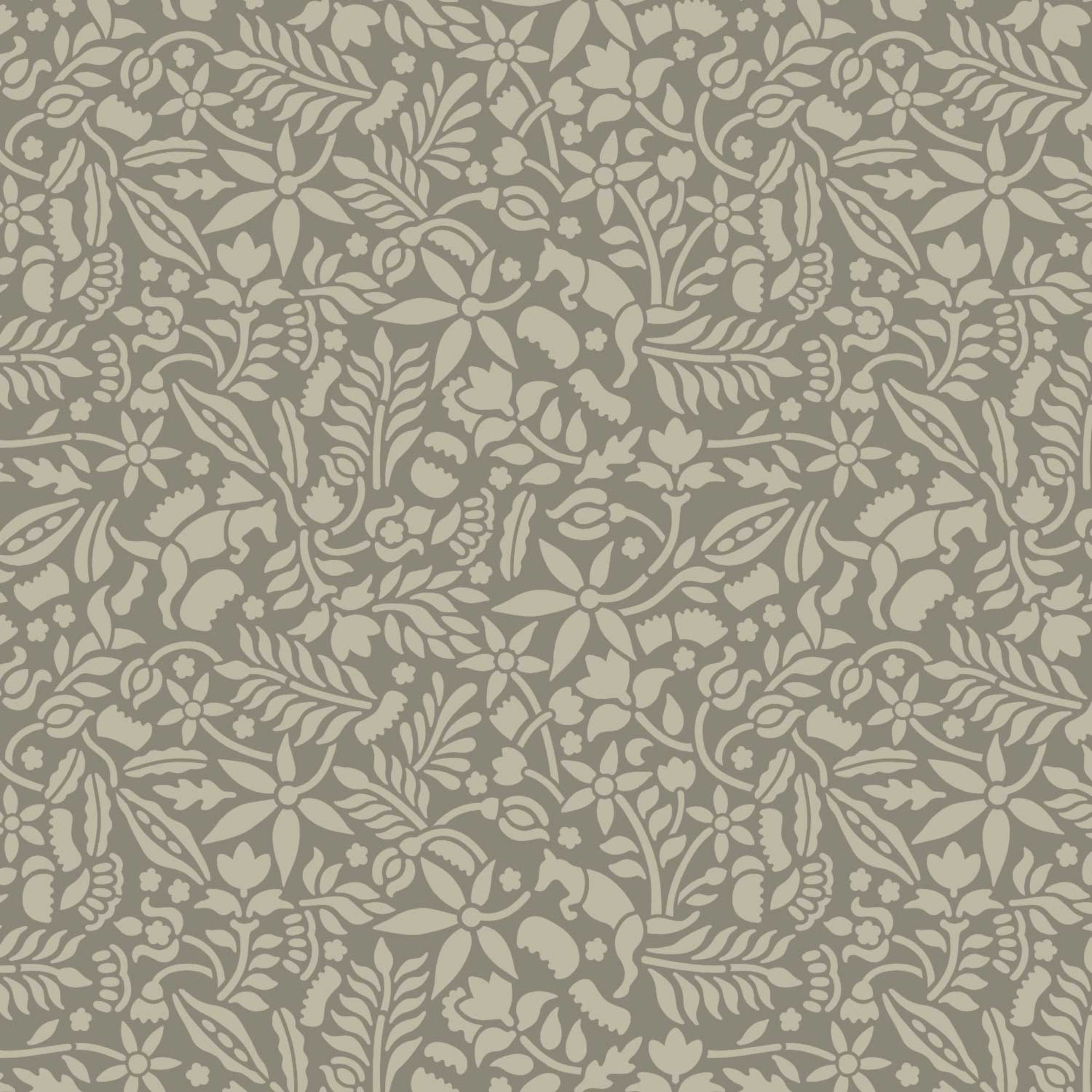 Woodland Foxes stencil pattern shown in dark green and lighter green floral and fox design with repeating motifs, ideal for DIY wall painting and interior decor projects.