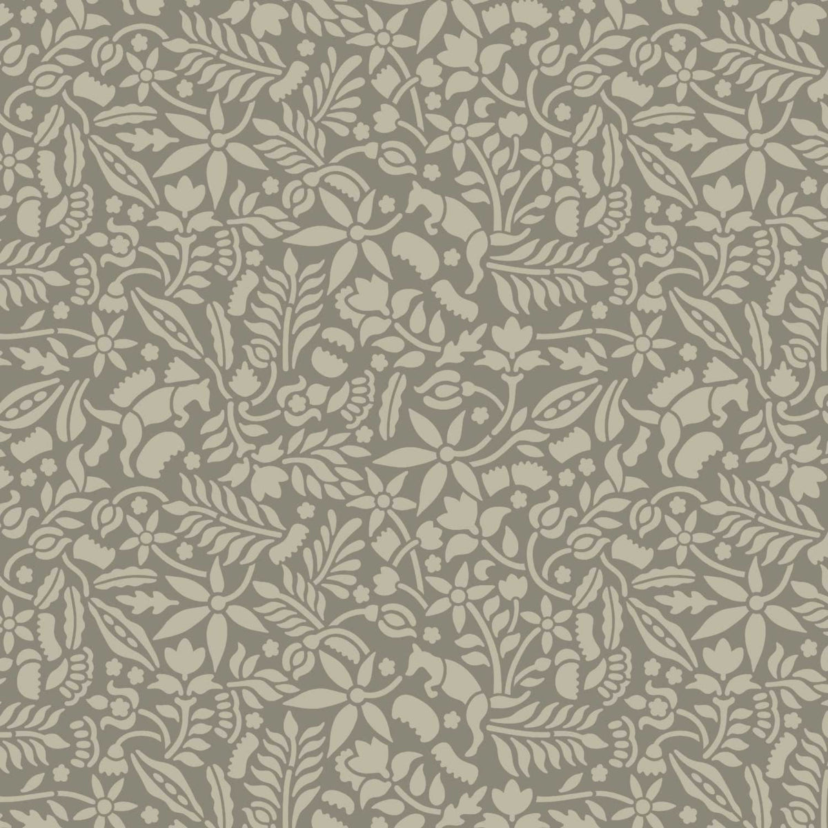 Woodland Foxes stencil pattern shown in dark green and lighter green floral and fox design with repeating motifs, ideal for DIY wall painting and interior decor projects.