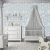 Asian Garden wall stencil in nursery. Mother enters carrying her baby followed by a dog. mother lays baby in crib and mother and dog exit the room video.