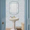 Thistle and Vine wall stencil in powder room. Woman walks in and shuts the door video.