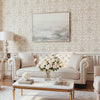 Floral Damask wall stencil in living room. Two women enter the room, one is carrying a teapot and a cup and they both sit down video.